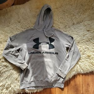 Under Armour UA Black Gray Logo Raglan Kangaroo Pouch Pullover Hoodie